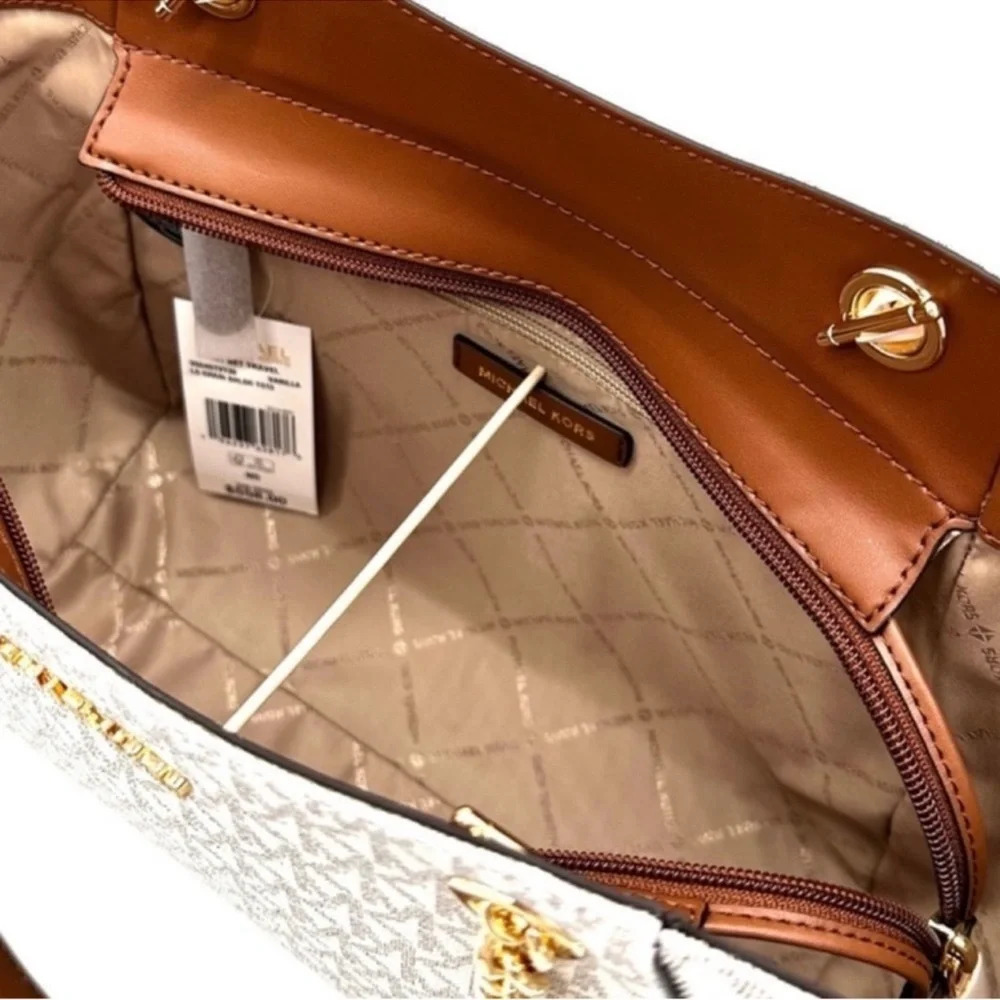 Michael Kors Large Jet Set Travel Chain Shoulder Bag & Trifold Wallet Vanilla - Picture 10 of 14